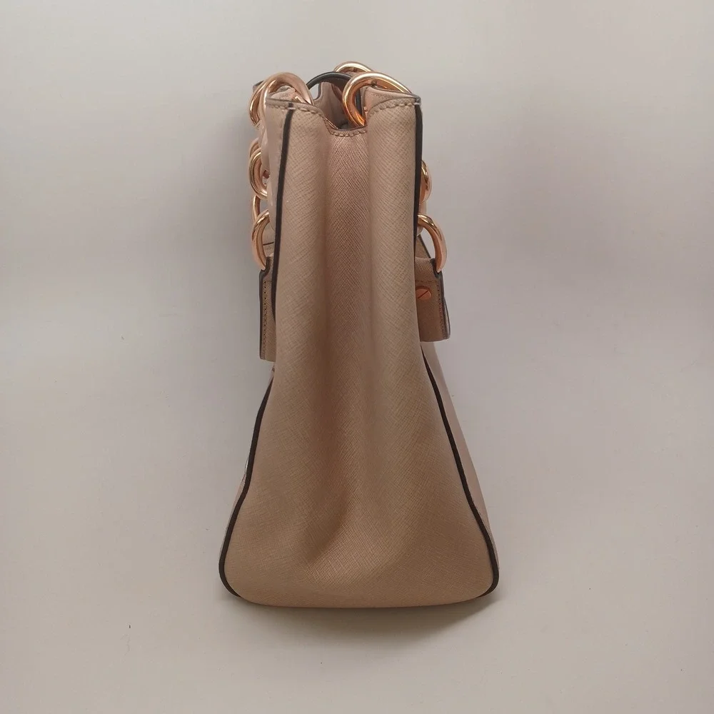 Michael Kors Cynthia Tote Neutral Tan Saffiano Leather Hand Painted Floral Bag